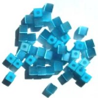 40 4mm Aqua Fiber Optic Cats Eye Cube Beads